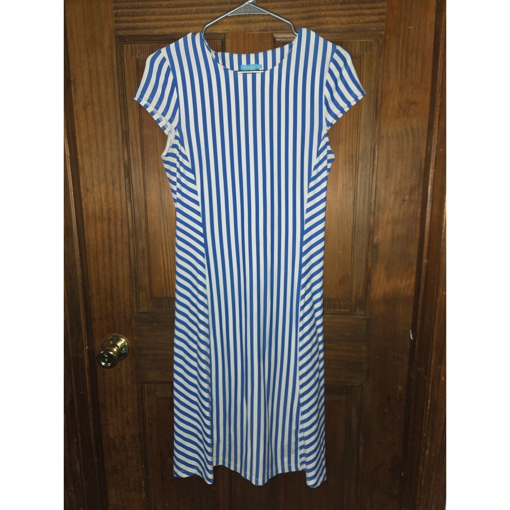 J.McLaughlin Blue White Striped Cap Sleeve Sheath Dress Size S RN 16859